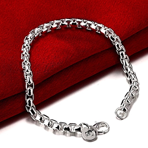 Sterling Silver Box Chain Necklace Bracelet Matching Set - Picture 3 of 6